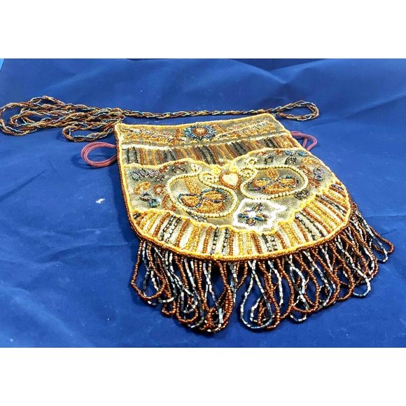 Vintage Beaded Fringe Mini Bag ~ Crossbody Colorful Small Purse with Strap - Picture 3 of 7